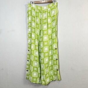 THE ODELLS Anna Wide Leg Linen Blend Lime Green Pant Button Trim Pull On‎ Size S
